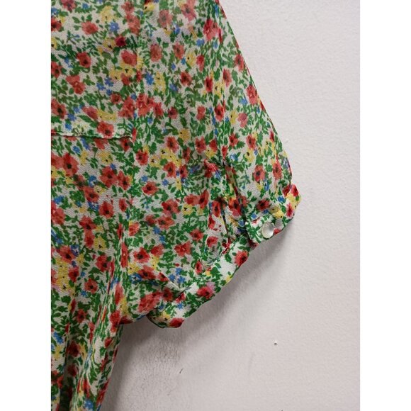 Vintage Twenty One Womens Babydoll Top Medium Sheer Floral Tie Back Fairy BOHO - Picture 8 of 9